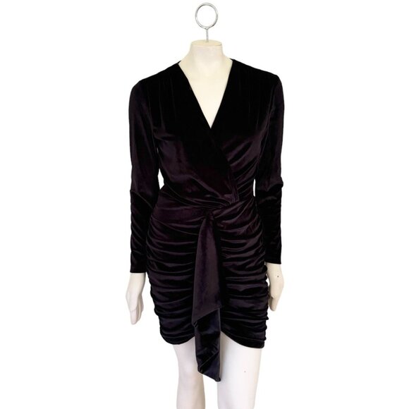 ALEXIA ADMOR Juliana Velvet Ruched Drape Mini Dress in Black SZ L - Picture 4 of 15